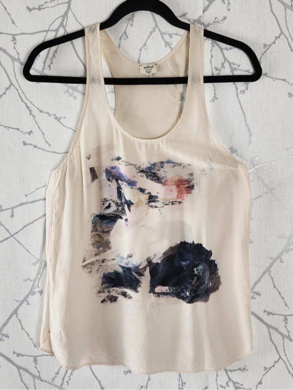 Wilfred Ivory Abstract Print 100% Silk Chiffon Scoop Neck Tank